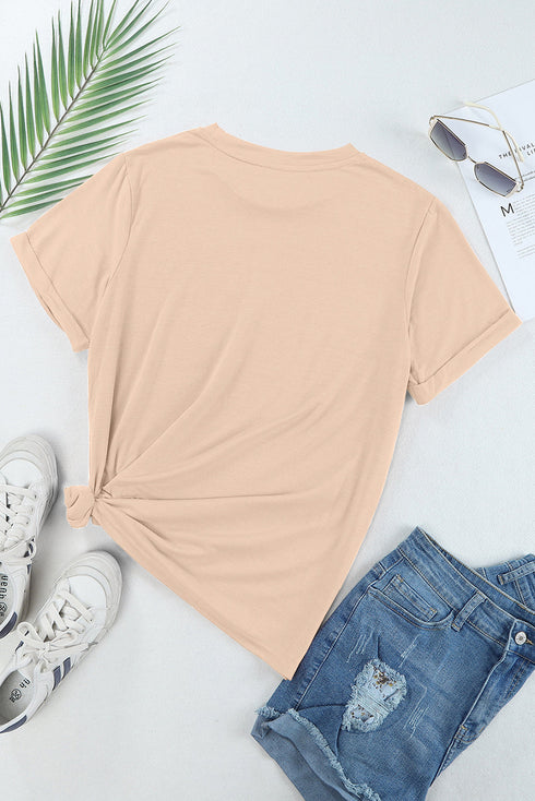 Soft Stretch Solid Crew Neck Rolled Cuff Relaxed Tee